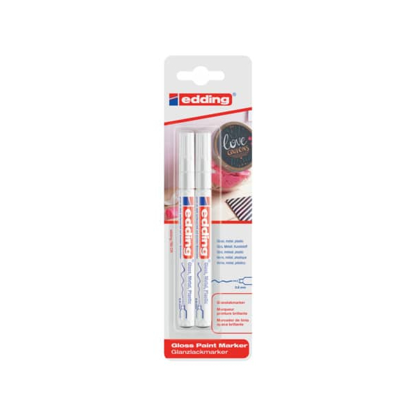 10 Stück Edding Lackmarker Glanzlack-Marker, 780-2-1049, Blister, weiß, 0,8mm Rundspitze 4004764868032 Edding 2 Stück