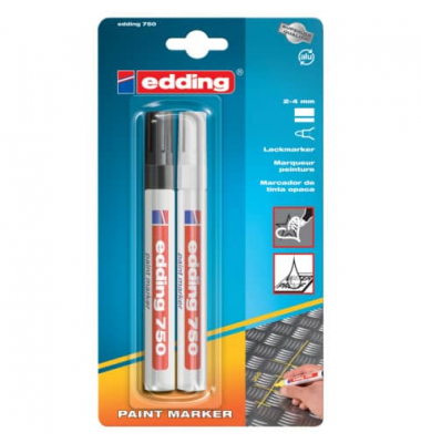 Lackmarker Industrie Blister, 750-2-3399, Blister, schwarz/weiß, 2-4mm Rundspitze