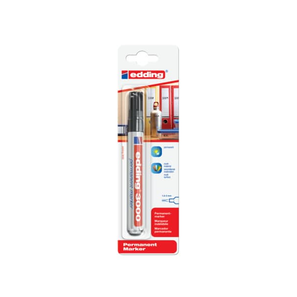 5 Stück Edding Permanentmarker Permanentmarker Organisieren und Beschriften zu Hause, 3000-1-4001, Blister, schwarz, 1,5-3mm Rundspitze 4004764