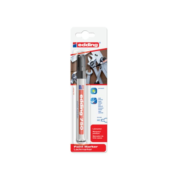10 Stück Edding Lackmarker Industrie Blister, 750-1-3001, Blister, schwarz, 2-4mm Rundspitze 4004764896202 Edding