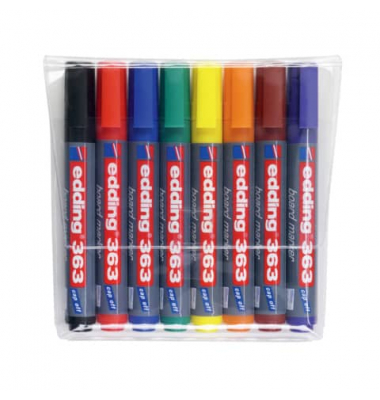 Boardmarker-Set 363, 4-363-8S, Etui, 8-farbig sortiert, 1-5mm Keilspitze