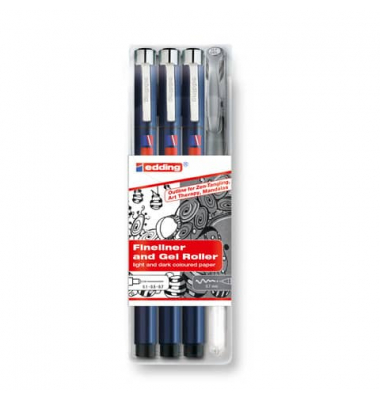 Fineliner-Set 1800 profipen, 1800-2185-4, schwarz+ silber (Schreibfarbe: 2-farbig sortiert), 0,25+0,5+0,7mm+0,7mm