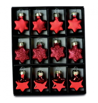 26385 Baumbehang Stern 12ST rot Glas 3cm zum Basteln