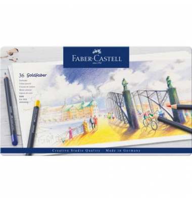 Farbstifte-Set Goldfaber permanent, 114736, farbig sortiert, rund, Etui  Metall