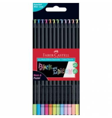 Buntstifte-Set Black Edition Neon & Pastel 116410, farbig sortiert, dreikant, ergonomisch, Packung