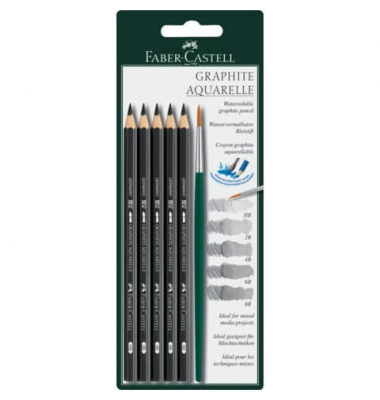 Bleistift-Set Graphit Aquarelle, 117897, 5x schwarz, 3,3mm, HB,2B,4B,6B,8B, wasserlöslich