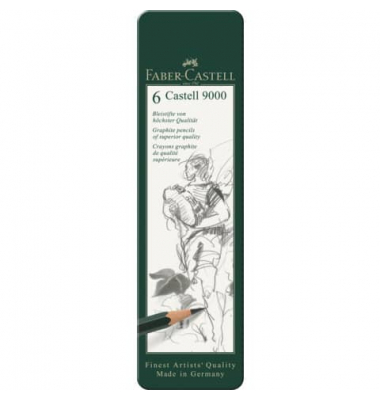 Bleistift-Set Castell 9000 6er, 119063, 6x dunkelgrün, k.A., HB,B,2B,4B,6B,8B