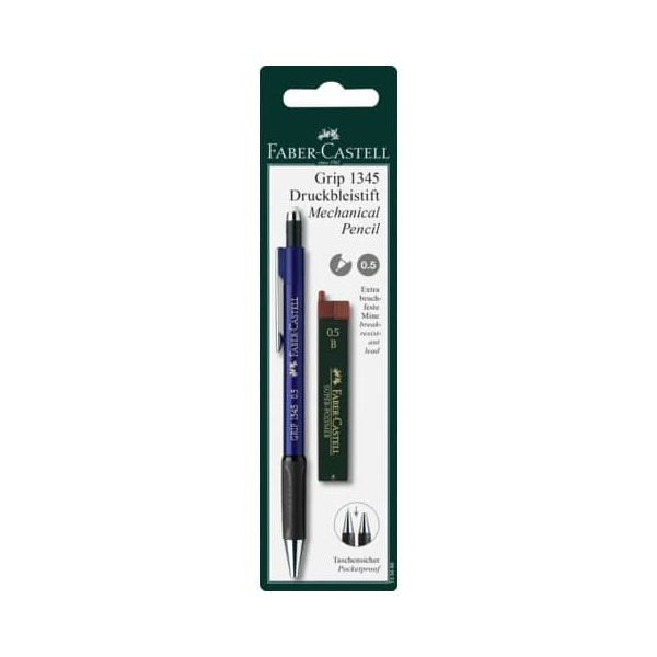 10 Stück Faber-Castell Druckbleistift-Set GRIP 1335, 133496, Härte B, 0,5mm, farbig sortiert, mit Radiergummi 4005401334965 Faber-Castell
