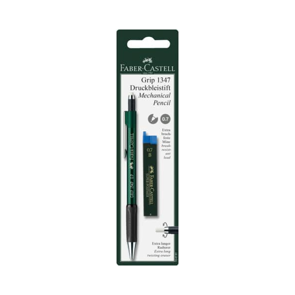 10 Stück Faber-Castell Druckbleistift-Set GRIP 1347, 134797, Härte B, 0,7mm, grün, mit Radiergummi 4005401347972 Faber-Castell