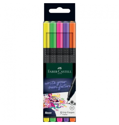 Fineliner-Set 1516 Grip, 151603, schwarz (Schreibfarbe: 5-farbig sortiert), 0,4mm