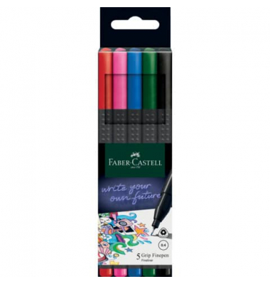 Fineliner-Set 1516 Grip, 151604, schwarz (Schreibfarbe: 5-farbig sortiert), 0,4mm