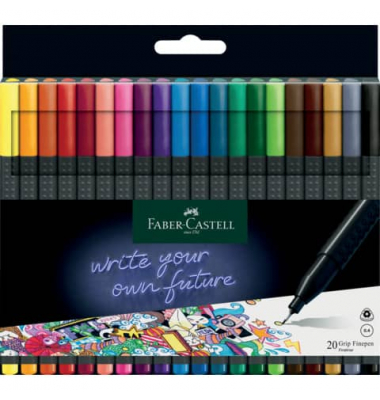 Fineliner-Set 1516 Grip, 151620, grau/farbig (Schreibfarbe: 20-farbig sortiert), 0,4mm