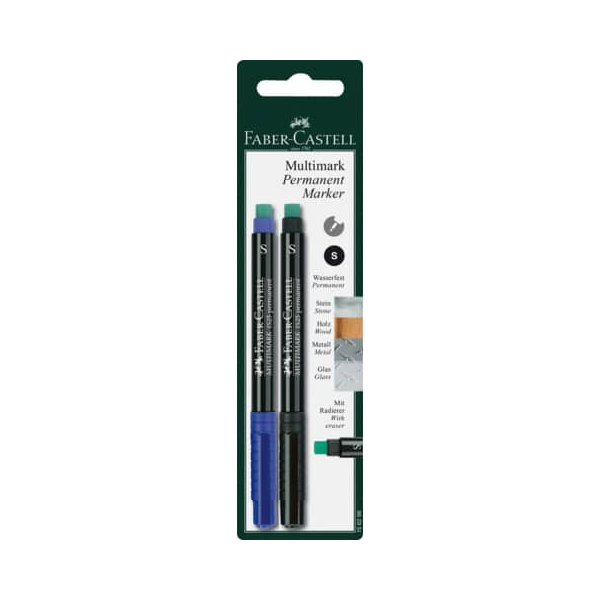 10 x Faber Castell CD-Marker Multimark permanent S blau/schwarz auf Bl