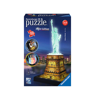 Ravensburger Freiheitsstatue bei Nacht 3D-Puzzle 108 Teile Ravensburger Freiheitsstatue bei Nacht 3D-Puzzle 108 Teile