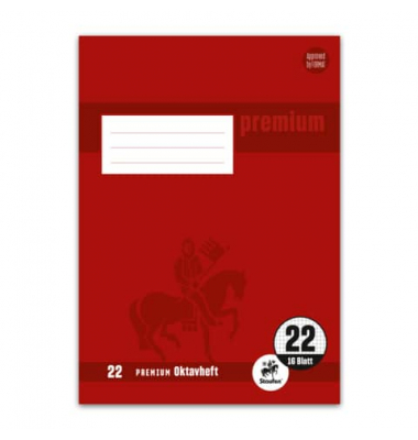 Oktavheft 734010242 Premium, Lineatur 22 / kariert / keine, A6, 90g, rot, 32 Blatt / 64 Seiten