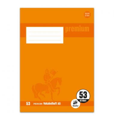 Vokabelheft 734010253 Premium, Lineatur 53 / liniert / 2 Spalten, A5, 90g, orange, 32 Blatt / 64 Seiten