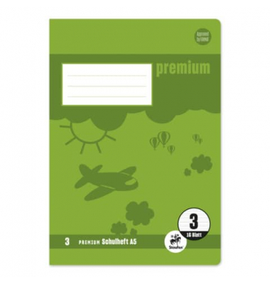 Schulheft 734010303 Premium, Lineatur 3 / Schreiblern-Lineatur, A5, 90g, grün, 16 Blatt / 32 Seiten
