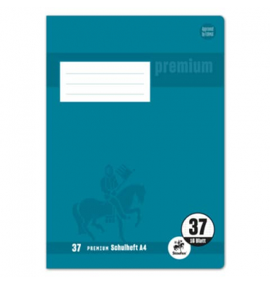 Schulheft 734010337 Premium, Lineatur 37 / liniert mit Rand innen/au&szlig;en / keine, A4, 90g, blau, 16 Blatt / 32 Seiten