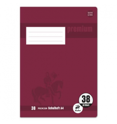 Schulheft 734010338 Premium, Lineatur 38 / kariert mit Rand innen/außen, A4, 90g, weinrot, 16 Blatt / 32 Seiten