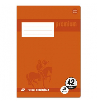 Schulheft 734010342 Premium, Lineatur 42 / kariert mit Umrandung, A4, 90g, orange, 16 Blatt / 32 Seiten