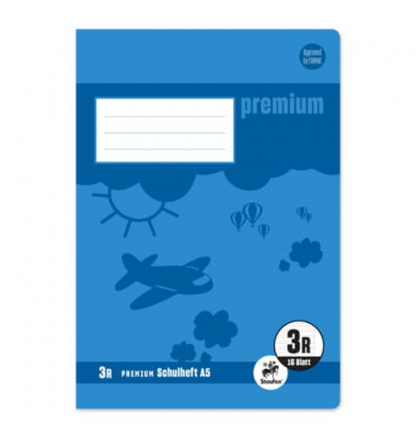 Schulheft 734010373 Premium, Lineatur 3R / Schreiblern-Lineatur, A5, 90g, blau, 16 Blatt / 32 Seiten