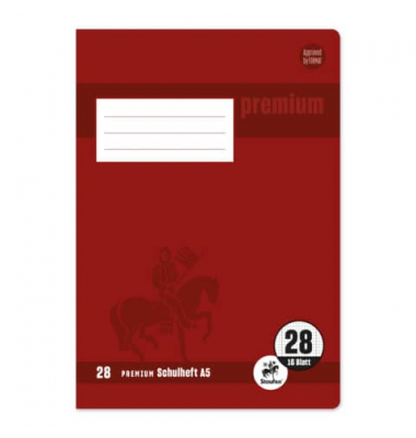 Schulheft 734010378 Premium, Lineatur 27 / liniert mit Rand innen/außen, A5, 90g, rot, 16 Blatt / 32 Seiten
