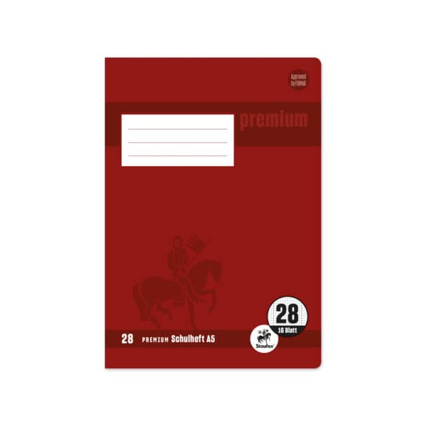 5 Stück Staufen Schulheft 734010378 Premium, Lineatur 27 / liniert mit Rand innen/außen / keine, A5, 90g, rot, 16 Blatt / 32 Seiten 400605010378