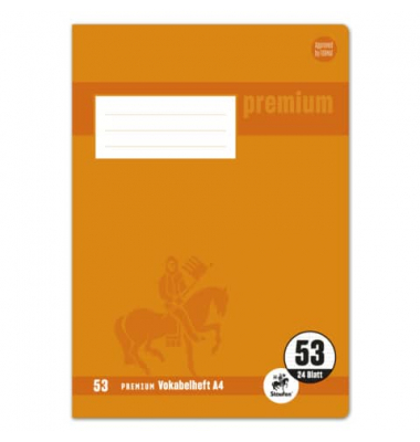 Vokabelheft 734010453 Premium, Lineatur 53 / liniert / 2 Spalten, A4, 90g, orange, 24 Blatt / 48 Seiten