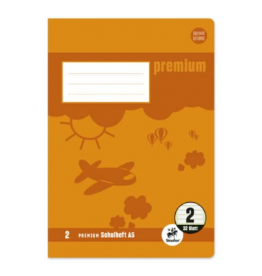 Schulheft 734010602 Premium, Lineatur 2 / Schreiblern-Lineatur, A5, 90g, orange, 32 Blatt / 64 Seiten