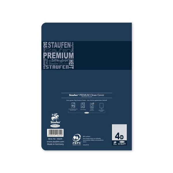 4006050106040 - Schulheft 734010604 Premium Lineatur 4   liniert A5 90g blau 32 Blatt   64 Seiten 4006050106040 Staufen