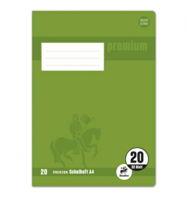 Schulheft 734010620 Premium, Lineatur 20 / blanko, A4, 90g, grün, 32 Blatt / 64 Seiten