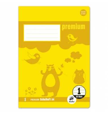 Schulheft 734010631 Premium, Lineatur 1 / Schreiblern-Lineatur / keine, A4, 90g, gelb, 32 Blatt / 64 Seiten