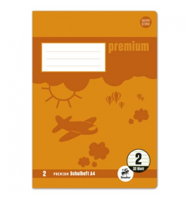 Schulheft 734010632 Premium, Lineatur 2 / Schreiblern-Lineatur / keine, A4, 90g, orange, 32 Blatt / 64 Seiten