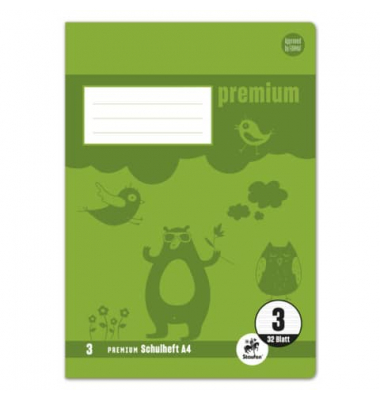 Schulheft 734010633 Premium, Lineatur 3 / Schreiblern-Lineatur / keine, A4, 90g, gr&uuml;n, 32 Blatt / 64 Seiten