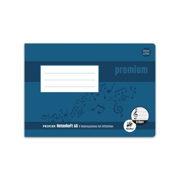 5 Stück Staufen Notenheft 734017513 Premium, Lineatur 14 / Notenlinien / keine, A5 quer, 90g, blau, 8 Blatt / 16 Seiten 4006050175138 Staufen