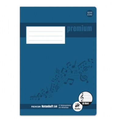 Notenheft 734017515 Premium, Lineatur 14 / Notenlinien, A4, 90g, blau, 8 Blatt / 16 Seiten
