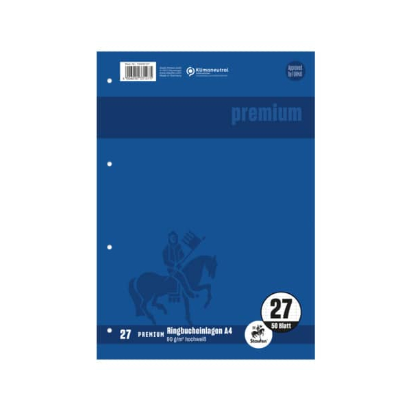 4006050331275 - Ringbucheinlagen 734033127 PREMIUM Top-90 liniert mit Doppelrand A4 90g 4-fach-Lochung 4006050331275 50 Blatt