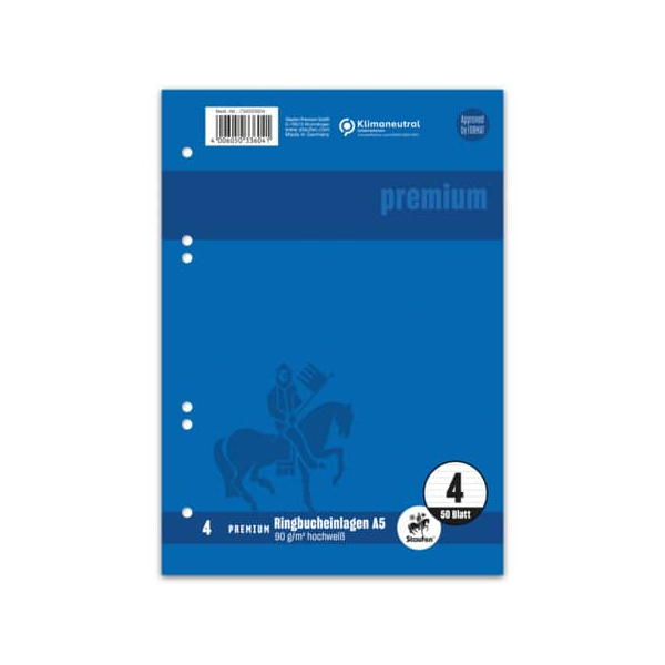 2 Stück Staufen Ringbucheinlagen 734033604 PREMIUM Top-90, liniert, A5, 90g, 6-fach-Lochung 4006050336041 Staufen 50 Blatt