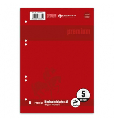 Ringbucheinlagen 734033605 PREMIUM Top-90, kariert, A5, 90g, 6-fach-Lochung