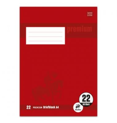 Briefblock 734040242 Premium, Reiter, Lineatur 22 / kariert, A4, 90g, rot, 50 Blatt