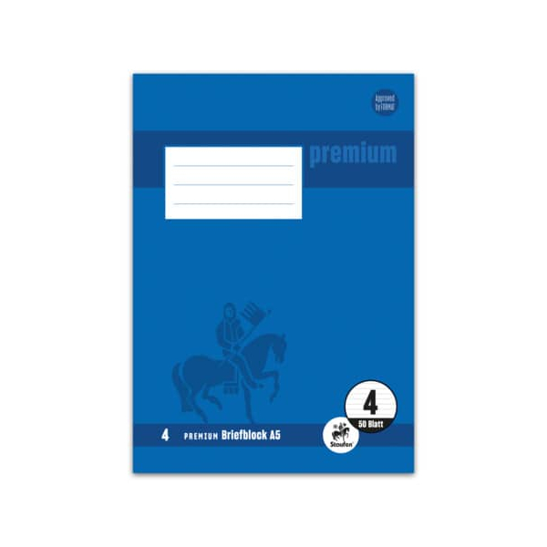 2 Stück Staufen Briefblock 734040251 Premium, Reiter, Lineatur 9 / liniert, A5, 90g, blau, 50 Blatt 4006050402517 Staufen