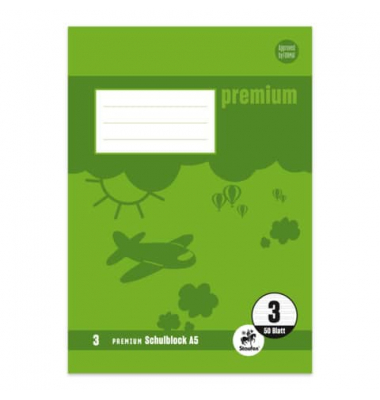 Schulblock 734042003 Premium Academy, Lineatur 3 / Schreiblern-Lineatur, A5, 90g, 50 Blatt