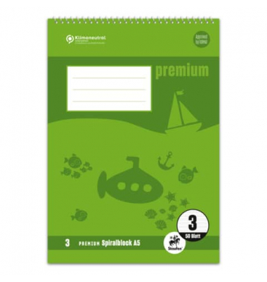 Schulblock 734042103 Premium Academy, Lineatur 3 / Schreiblern-Lineatur, A5, 70g, 40 Blatt