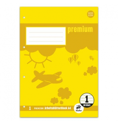 Arbeitsblätterblock 734044201 ORIGINAL, natur, liniert / Lineatur 1, A4, 90g, gelb, 50 Blatt