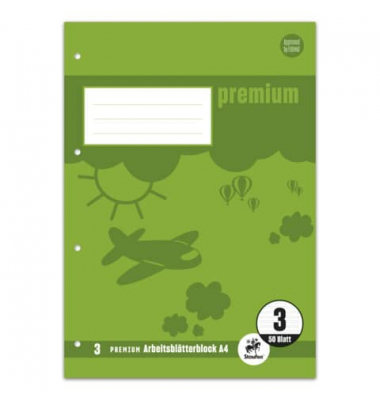 Arbeitsblätterblock 734044203 ORIGINAL, natur, liniert / Lineatur 3, A4, 90g, grün, 50 Blatt