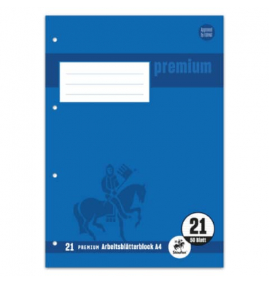 Arbeitsblätterblock 734044241 ORIGINAL, liniert / Lineatur 21, A4, 90g, blau, 50 Blatt