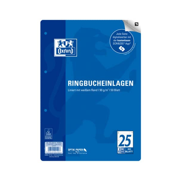 4006144021907 - Ringbucheinlagen 400131468 liniert mit Korrekturrand A4 90g 4-fach-Lochung 4006144021907 50 Blatt