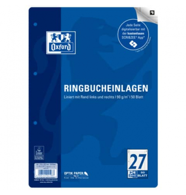 Ringbucheinlagen 400131582, liniert mit Doppelrand, A4, 90g, 4-fach-Lochung