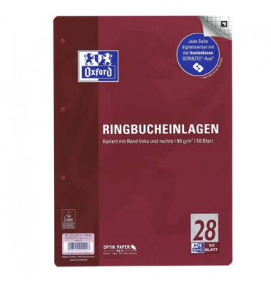 Ringbucheinlagen 400131584, kariert mit Doppelrand, A4, 90g, 4-fach-Lochung