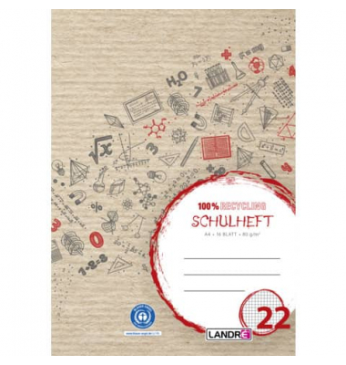 Schulheft 400146769 Recycling, Lineatur 22 / kariert / keine, A4, 80g, braun, 16 Blatt / 32 Seiten
